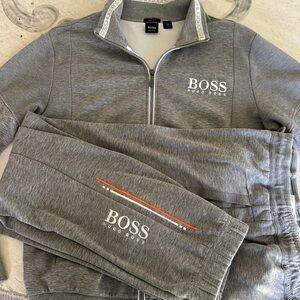 Hugo BOSS sweatsuit Heather Gray with orange and white piping XL